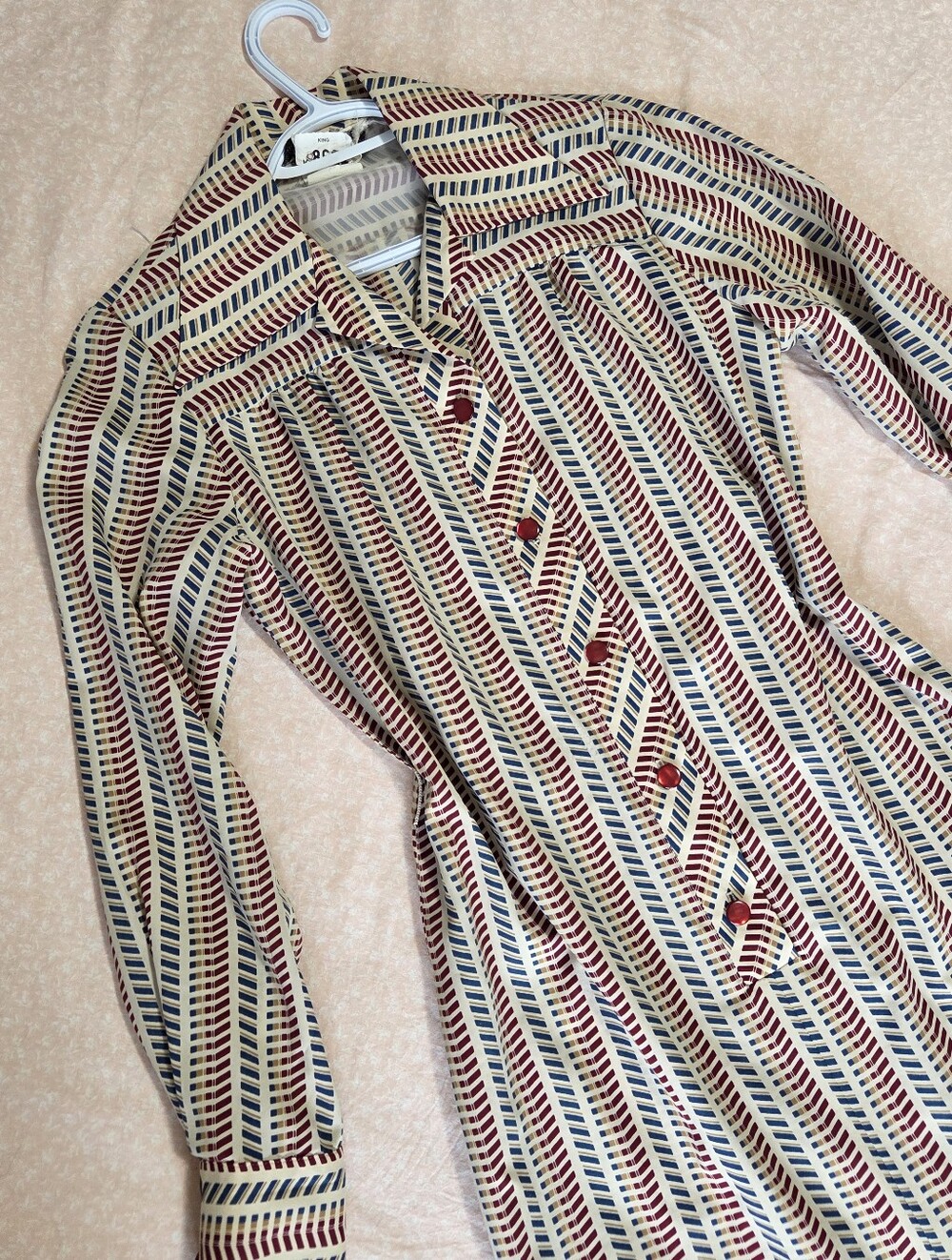 Vintage 70s Hugh Garber Canadian Geometric Print Shirtdress Long Sleeve Sz 14-16